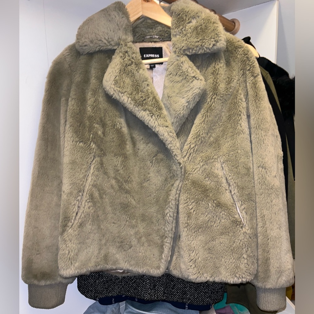 Express Faux Fur Green Jacket